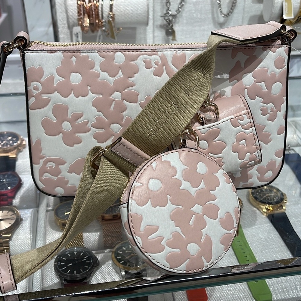 Michael Kors Jet Set Sm Sequined Floral Print Crossbody w Case for Apple AirPod - Picture 16 of 16